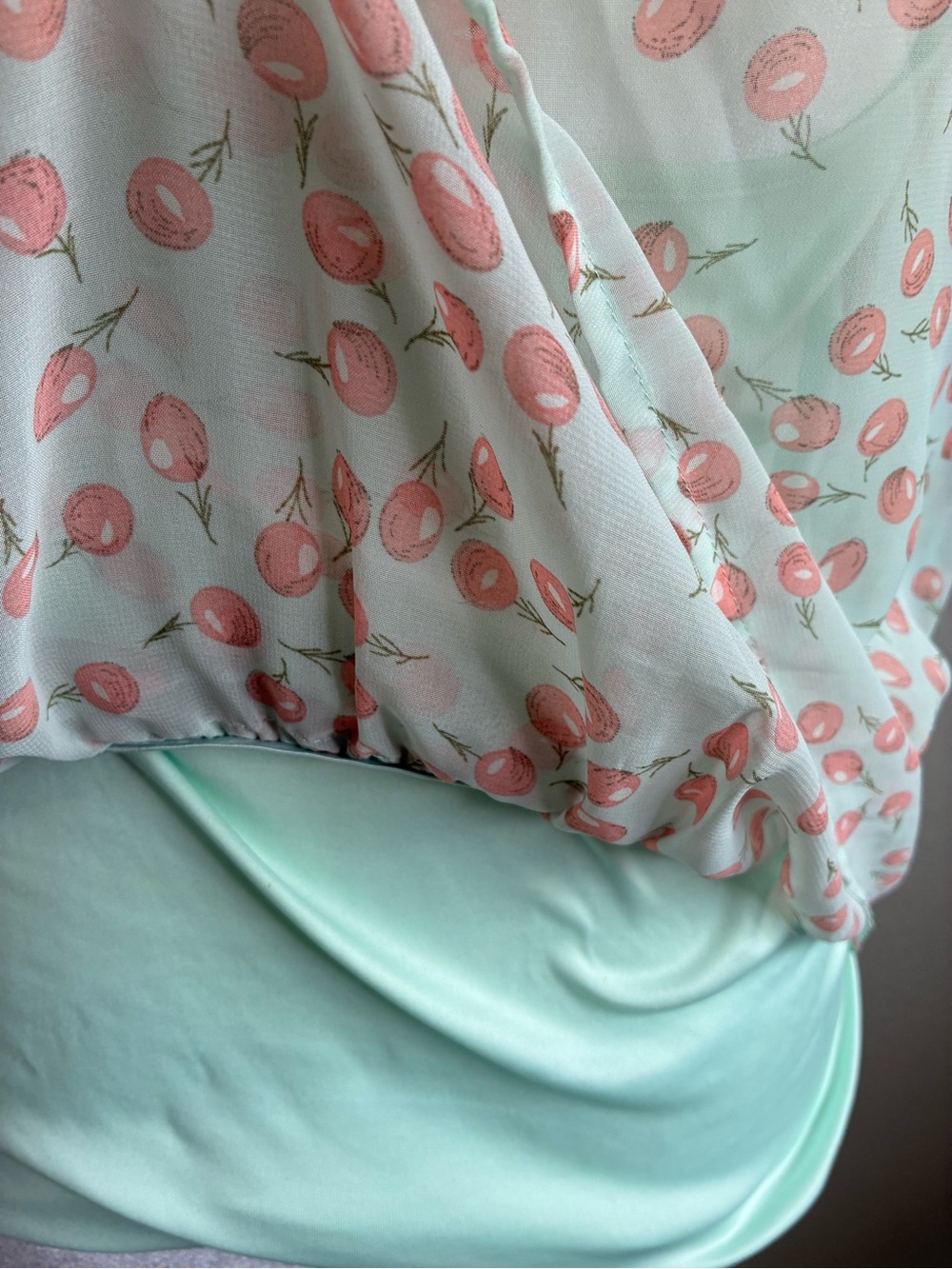Daniel Rainn Y2K Sheer Mint Green with Cherries Peplum Top-Size Small - Picture 6 of 6
